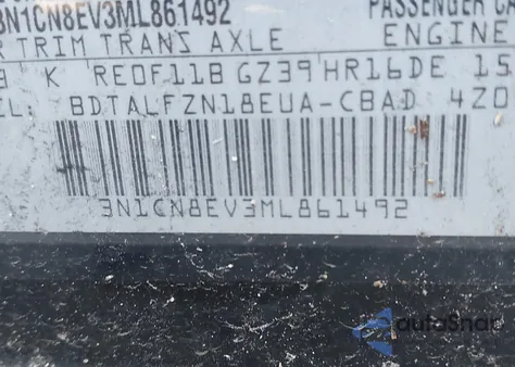 2021 Nissan Versa Sv Xtronic Cvt from USA, damaged, VIN 3N1CN8EV3ML861492